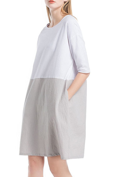 Abito In Lino Grezzo ColorBlock