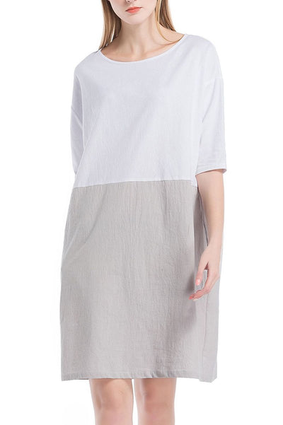 Abito In Lino Grezzo ColorBlock