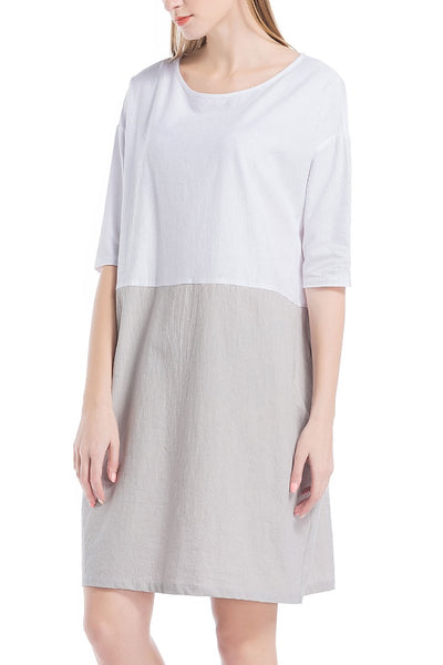 Abito In Lino Grezzo ColorBlock
