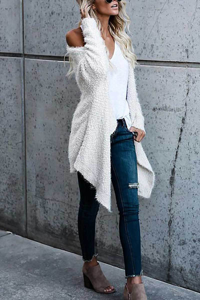 Cardigan Irregolare Tinta Unita Aperto Davanti