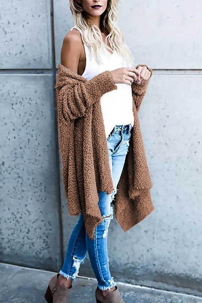 Cardigan Irregolare Tinta Unita Aperto Davanti